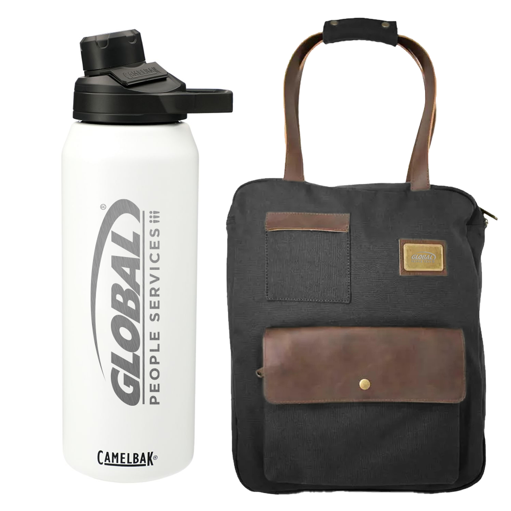 <b>Package 3<br />
<br />
CamelBak Chute® Mag Copper VSS 32oz</b><br />
Your beverage stays perfectly hot or cold no matter where your day takes you with the Chute® Mag. This bottle is double wall 18/8 grade stainless steel with copper vacuum insulation for ultimate conductivity to keep drinks hot for 8 hours and cold for 24 hours.<br />
• On-trend, durable powder coating.<br />
• The comfortable magnetic carry handle keeps cap stowed while drinking.<br />
• Provides an ergonomic drink interface that delivers a high flow of water without sloshing or spilling.<br />
• Wide mouth opening for easy cleaning and filling.<br />
• Recommended to hand wash only.<br />
• 32oz.<br />
<br />
<b>Turlee Tote™</b><br />
Doubling as a backpack and a tote bag, the Turlee Tote’s simplistic design is perfect for carrying everyday essentials. Offered in a natural muted green color with water-resistant coating, this tote is durable enough to take to the office or out on the road. Your valuables are safe inside the Turlee Tote’s convenient organization pockets, secured by both a button and a zipper. Easily hideaway the backpack straps on the back of the pack simply by folding and zipping them up.